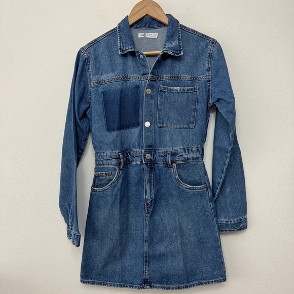 Zara Contrasting Denim Jean Dress Long Sleeve Size 13-14 - Picture 1 of 6